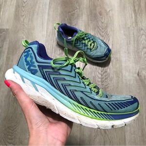 Hoka One One W Clifton 4 Tennis Shoes Womens 7.5 Blue Green